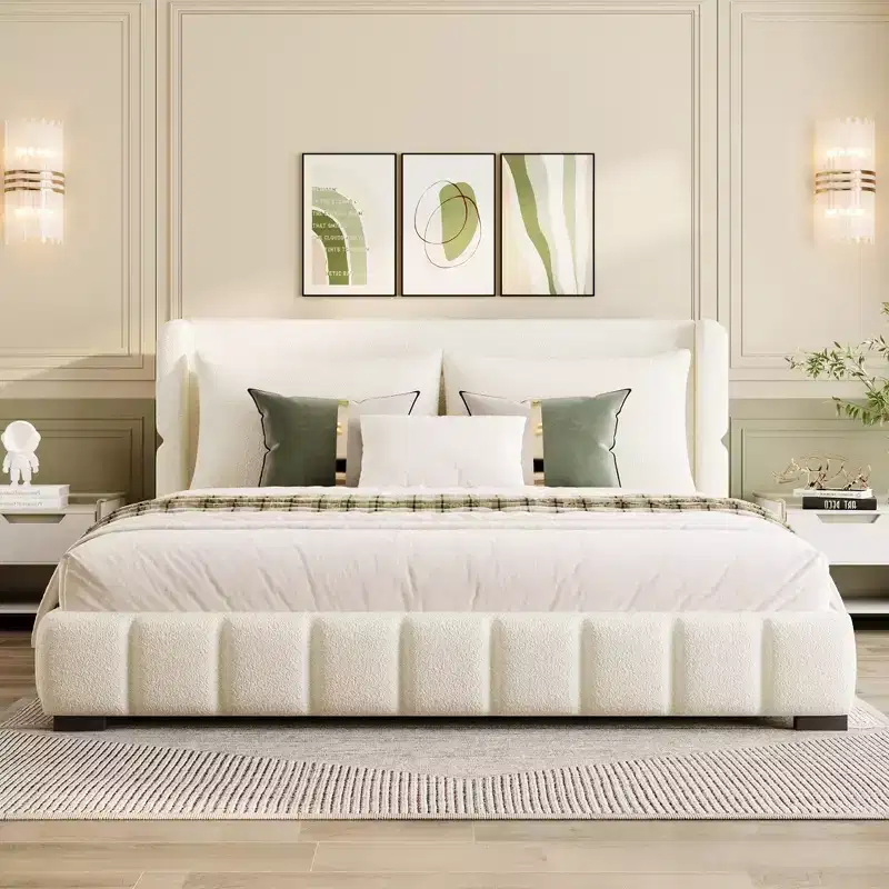 GDFStudio Gonzalez Upholstered Platform Bed with 2 Pillows