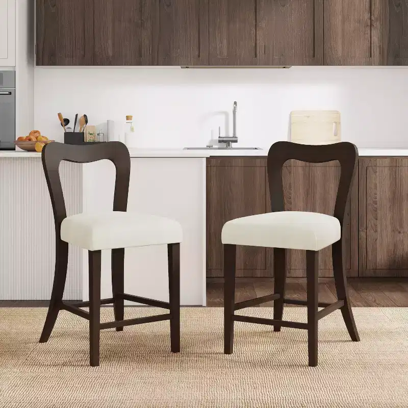 Christopher Knight Home Imamu Rubberwood Upholstered Counter Stools with Curved Open Back (Set of 2)