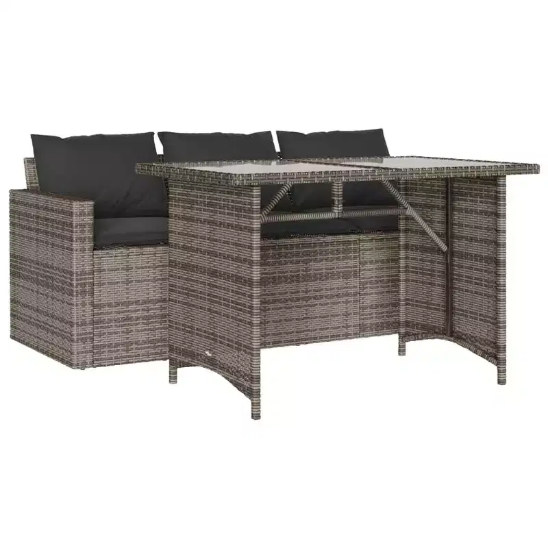 vidaXL Patio Dining Set - 2-Piece Gray Poly Rattan Garden Furniture with Cushioned Sofa and Tempered Glass Table - for Patio, Backyard, Garden