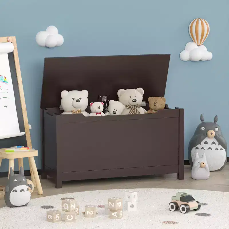 Kids Toy Box Storage with Safety Hinged Lid, Quick Assembly