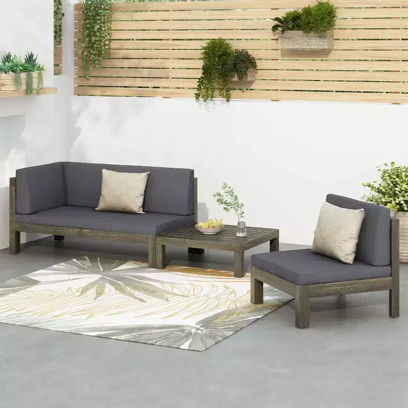 Christopher Knight 3pc Home Brava Outdoor Acacia Wood Conversation Set Light Gray Finish