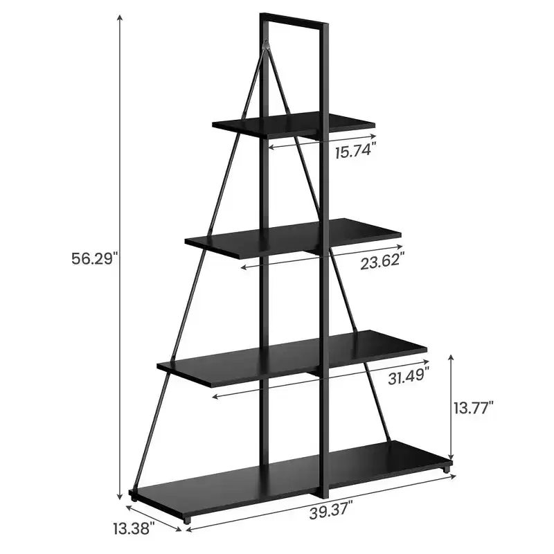 Bookcase, 4-Shelf Ladder Bookcase, A-Shaped Ladder Shelf Display