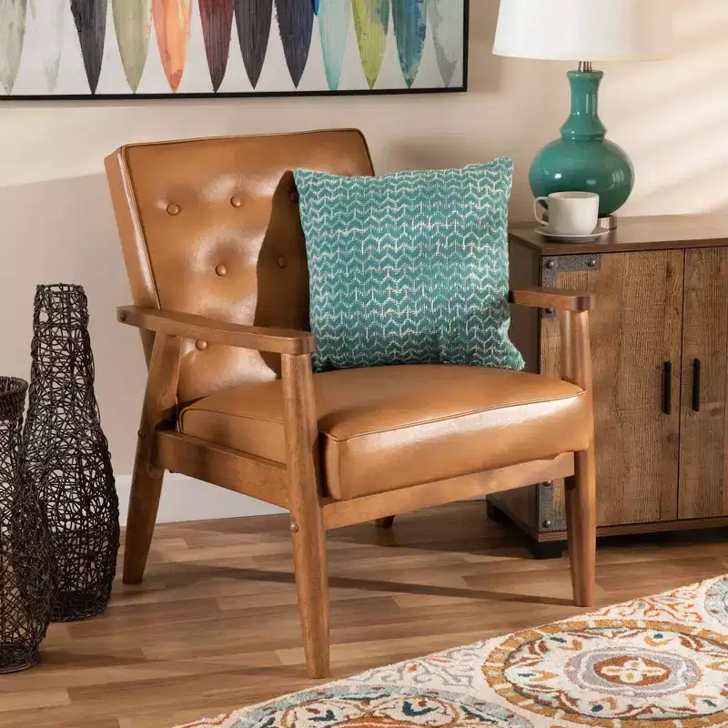 Sorrento Mid-Century Faux Leather Upholstered Wood Lounge Chair Walnut/Brown