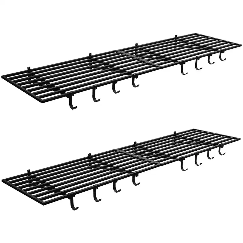 2 Pack 2x4Ft Garage Storage Shelving Wall Mounted with Hooks, 800 Lbs Heavy Duty Storage Shelves, Wall Shelving Garage Storage Rack Organization