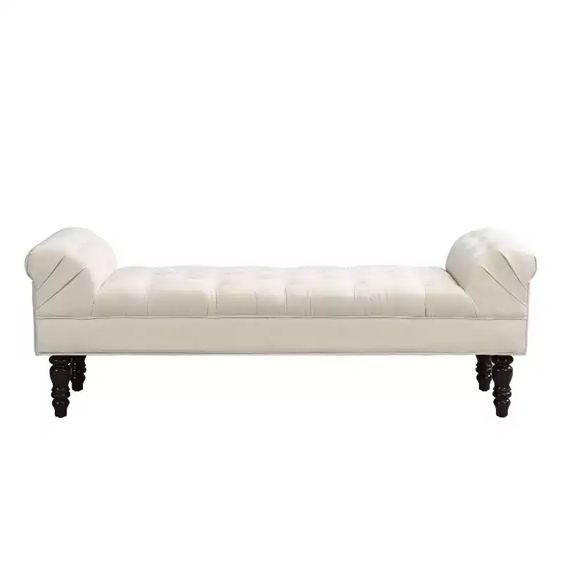 Modern Diamond Button-Tufted Ottoman Bench with Rolled Arms, Upholstered Ottoman Stool for Bedroom & Entryway