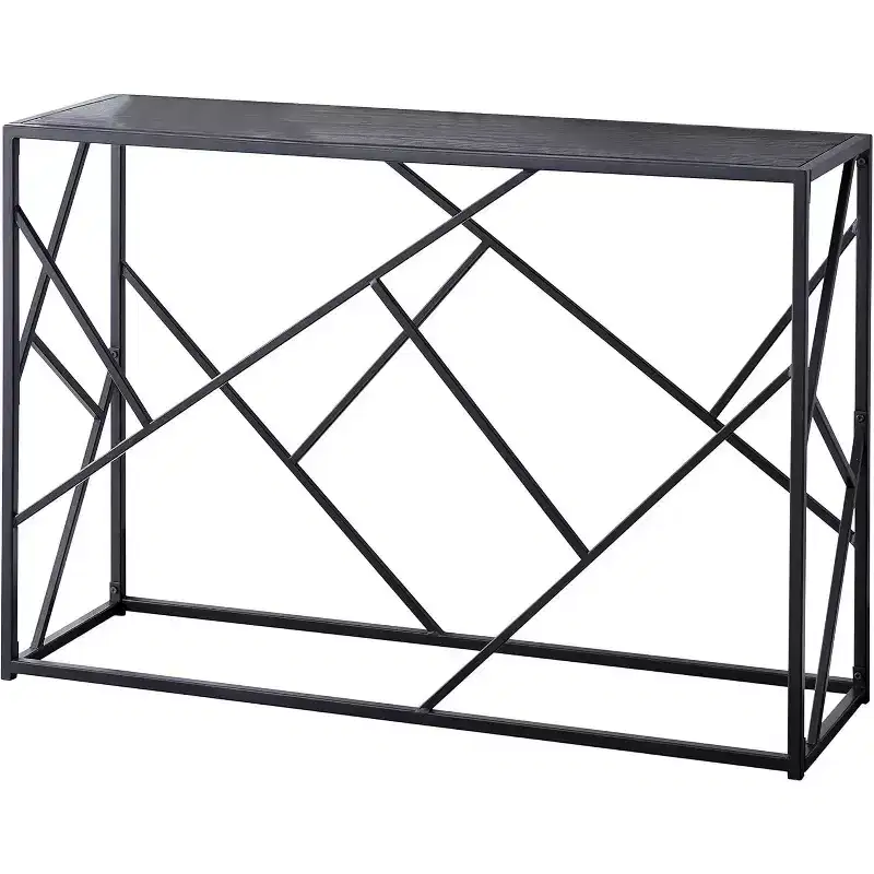 Modern Console Sofa Table - Black Metal Frame & Gray Wood, Perfect for Entryways and Living Rooms