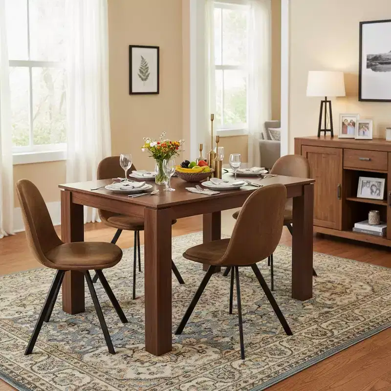 FurnitureR 47.2 Dining Table Set with 4 Swivel Chairs, MDF Table Top and Legs, Upholstered 360 Rotating Dining Chairs for Kitchen & Dining Room