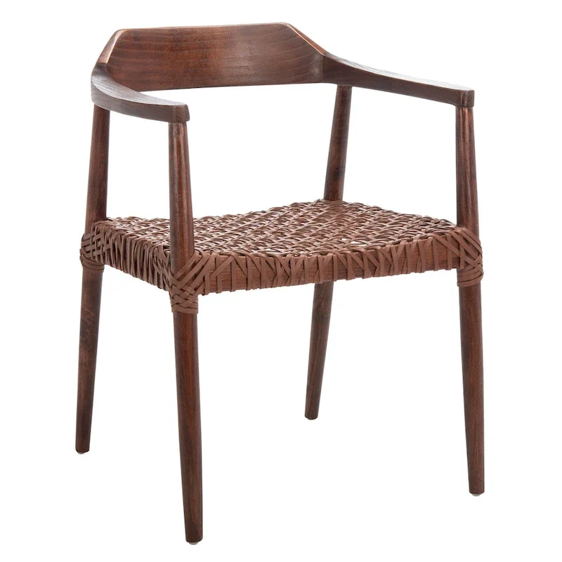 Munro Wanda Woven Leather & Solid Wood Accent Chair (Fully Assembled) - 22 W x 20.5 L x 28.5 H - 22Wx21Dx29H