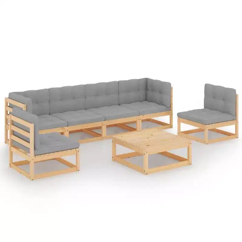 vidaXL Garden Lounge Set Grey cushions Solid pinewood Large Modular