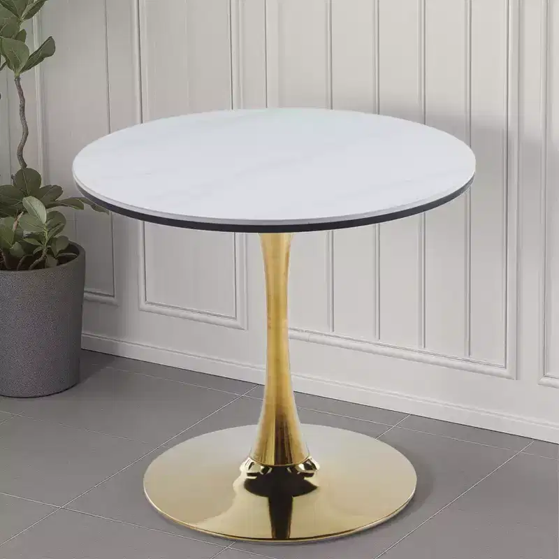 Gold & White Tulip Dining Table (2-4), MDF & Ceramic, Mid-Century, Multi-Functional.