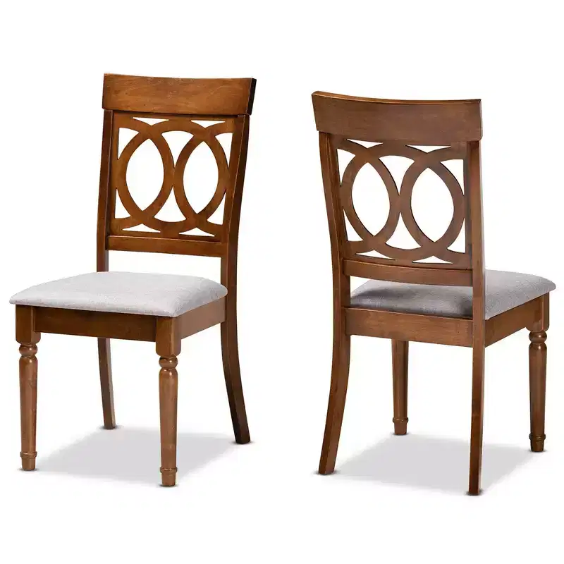 2pc Fabric and Wood Dining Chairs Set Gray/Walnut: Polyester, Spot Clean, Armless