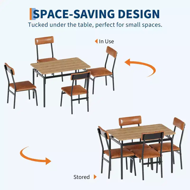 5 Piece Dining Table Set, with 4 PU Upholstered Chair