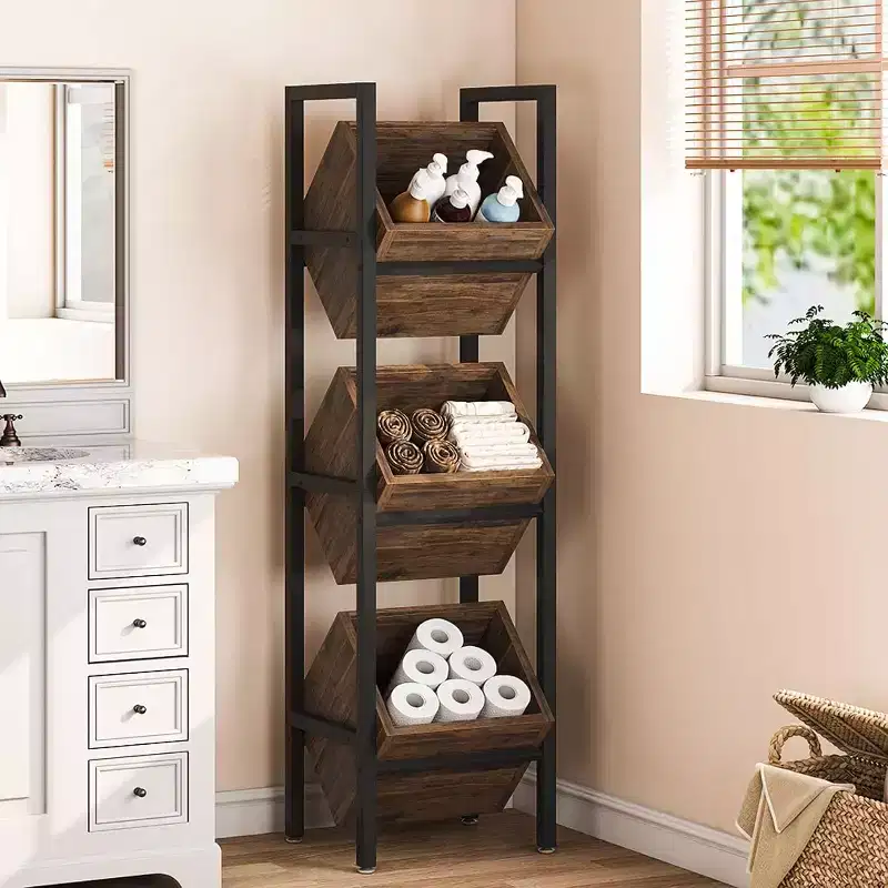 3 Tier Vertical Wood Bin Shelves