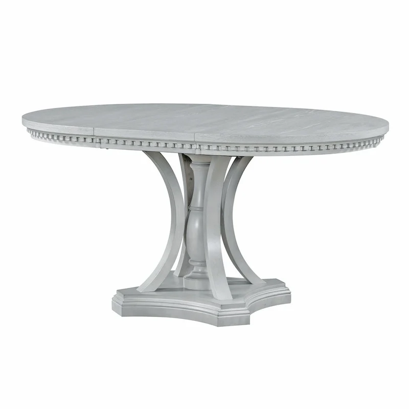 Antique Gray Retro 5-Piece Wooden Dining Table Set with Extendable Round Table & 4 Chairs