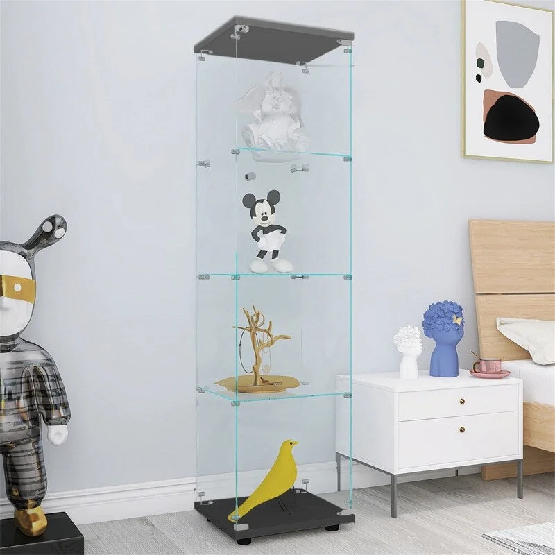 Lighted 4 Shelves Glass Display Cabinet with One Door
