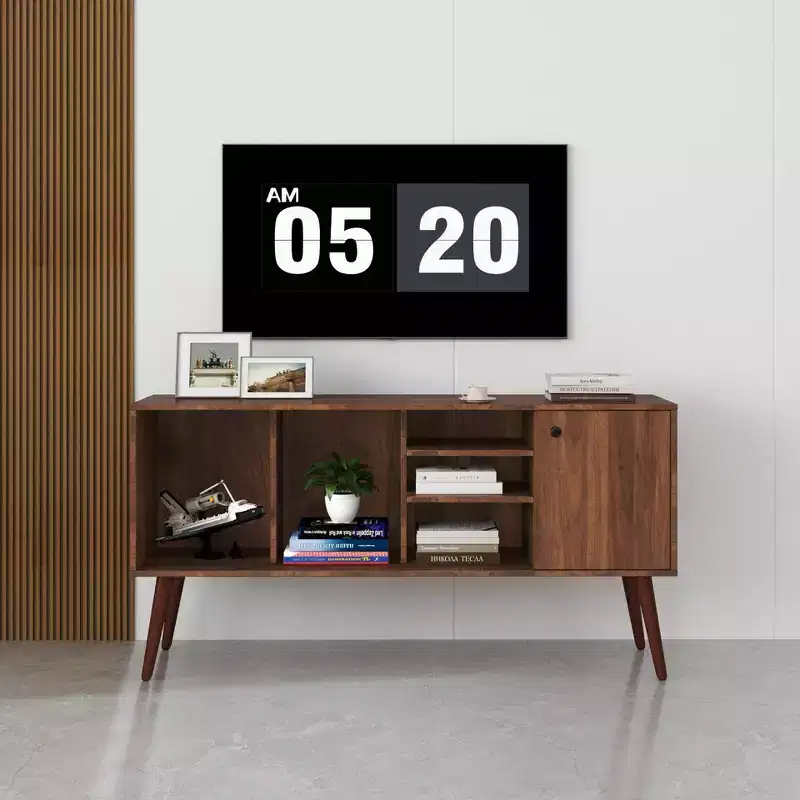 TV Stand with Storage Cabinet and Open Shelves