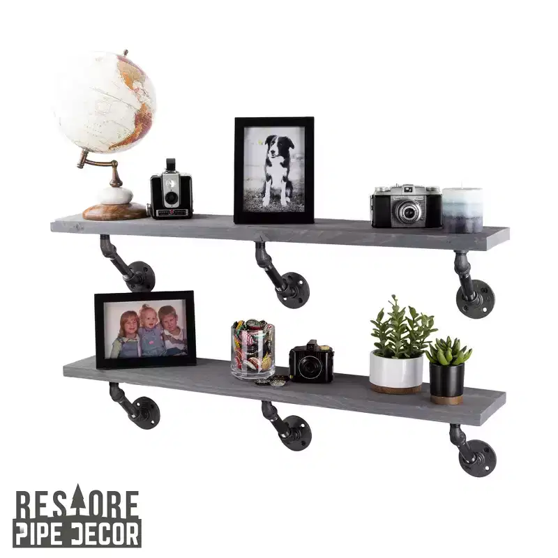 Riverstone Grey 36 in. Shelves with Angled Brackets