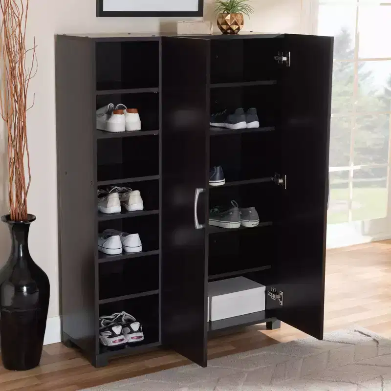 Marine Finished 2 Door Wood Entryway Shoe Storage Cabinet with Open Shelves Brown - Baxton Studio: Organizer for Closet, Wenge Finish