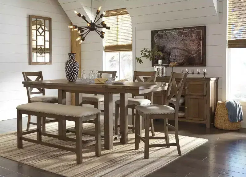 Moriville Rectangular Extendable Dining Table — Rustic Brown Wood, Seats up to 8