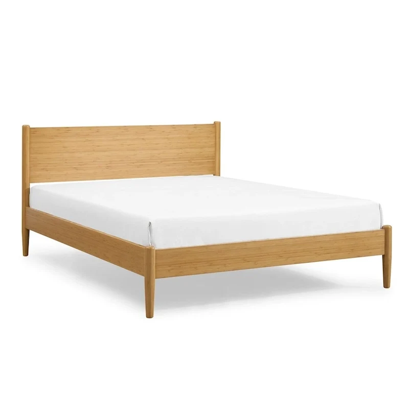 Solid Moso Bamboo Platform Bed with European Slat System and Panel Headboard – Caramelized, King