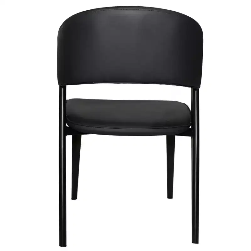 LeisureMod Aspen Series Upholstered Dining Chair in Leather Seats with Black Iron Frame and Legs, Modern Kitchen, Dining Room, Cafe Seating