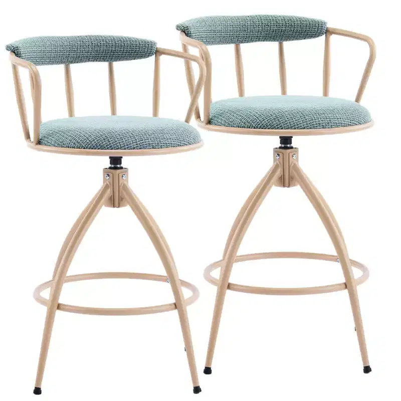 Karl Home Blue Snow Linen Fabric Swivel Bar Stool With Wooden Legs