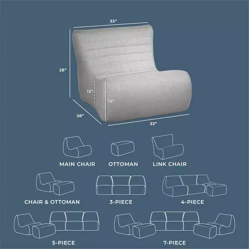Big Joe Solvana Outdoor Patio Furniture Set, Performance Linen Weather-Resistant Fabric, Link Chair, Port Gray