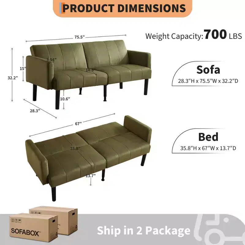 Sofa Bed, 3-Seater Reclining Futon Sofa, Modern Fabric Convertible Daybed Couch, Perfect for Living Room, Bedroom & Apartment