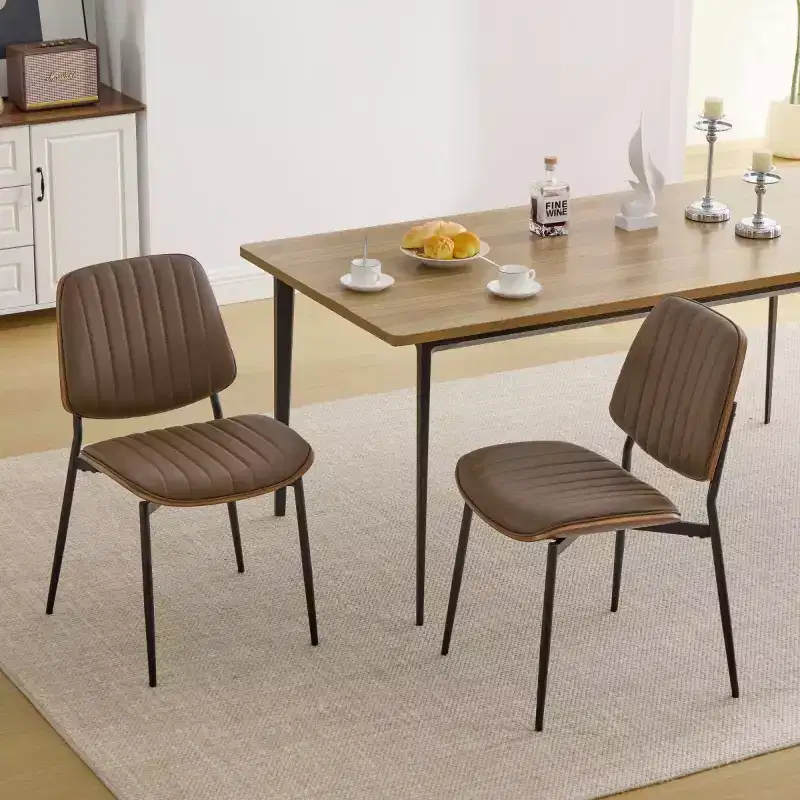Mid-Century Modern Upholstered Dining Chair with Curved Backrest and Metal Legs, Kitchen & Dining Seating-Panipeachy