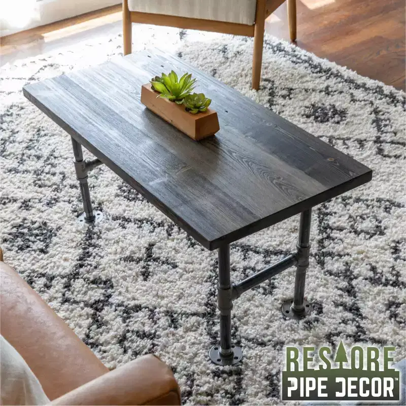 RESTORE Boulder Black Solid Wood Coffee Table by Pipe Decor
