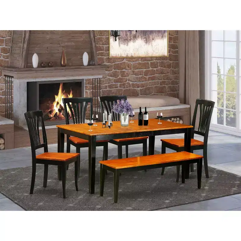 HomeStock Dining Table Set for 4-6 with Butterfly Leaf & Chairs Kitchen Dining Room
