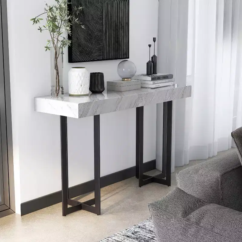 Contemporary 1 Drawer Sofa Table Gray/Gum Metal