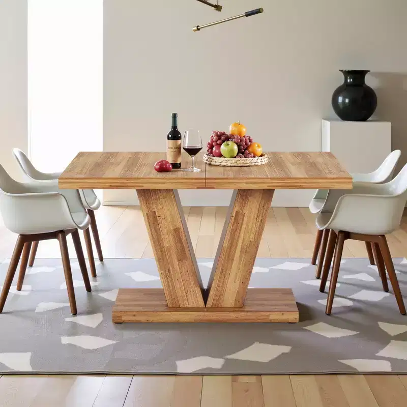 TUYOHW Farmhouse Dining Table for 4-6,Rectangular Kitchen Table with 1.57 Thick Top & Triangle Support,47.2 L,Walnut+Brown