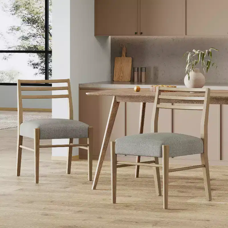 Okak Set of 2 Modern Dining Chairs, Fabric Dining Room Chairs, Upholstered Kitchen Side Chairs with Curved Backrest & Metal Frame