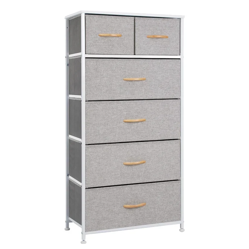 23 Brown Steel and Fabric Six Drawer Combo Dresser