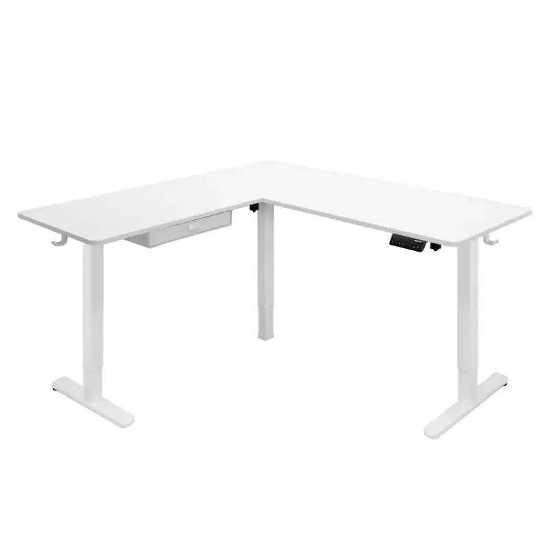 Mount-It! Large Electric Height Adjustable Desk for Corners, Automatic Standing Desk with Smooth Ergonomic Height Adjustment, Steel Frame, White