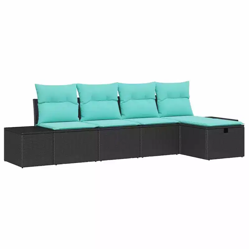 vidaXL Garden Sofa Set with Cushion 5 pcs Brown Poly rattan - Brown without table Red