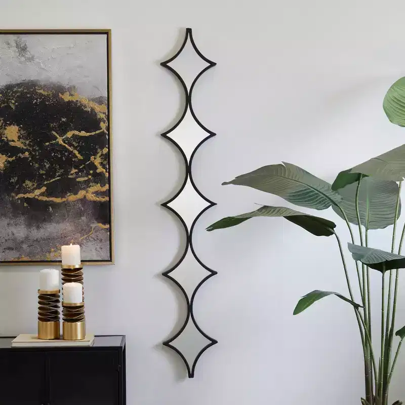 Contemporary Metal Geometric Wall Mirror with Diamond Pattern