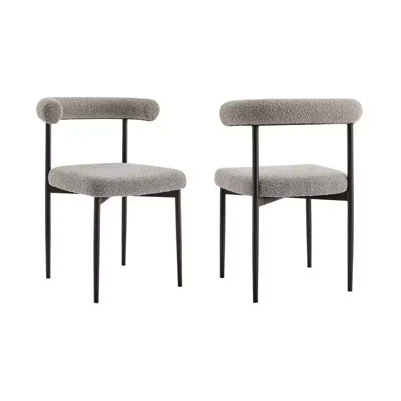 Set of 2 Iron and Fabric Dining Chairs Gray/Matte Black