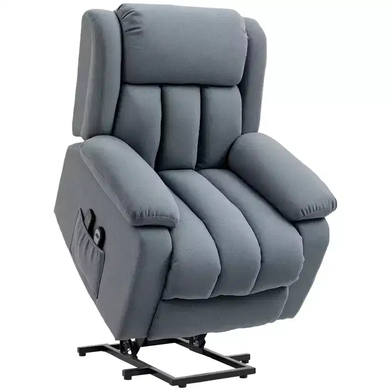 HOMCOM Power Lift Chair for Elderly Big and Tall with Massage, Linen Fabric Upholstered Recliner Sofa Chair with Remote Control, Side Pockets, Gray