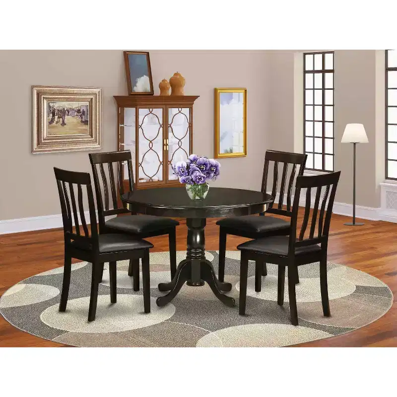 HomeStock 3-Pc Wirebrushed Black Solid Wood Top - Round Dining Room Set - Seats 4