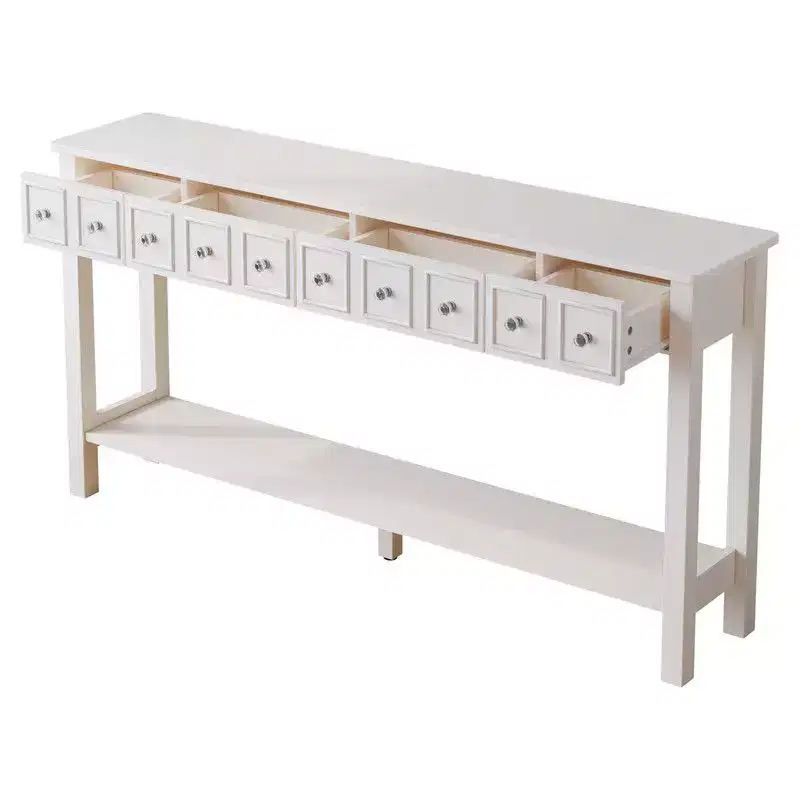 2 Tiers with 4 Drawers MDF Board 152.5*28*86.4cm Vintage White Entryway Table