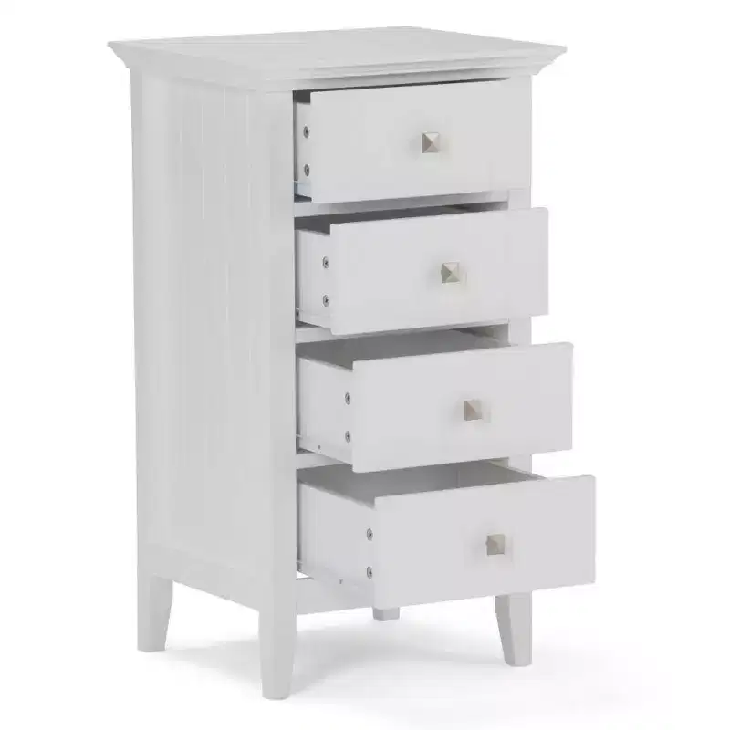 Normandy Four-Drawer Floor Storage Bath Cabinet White, Microfiber, Machine Washable, Non-Slip Backing
