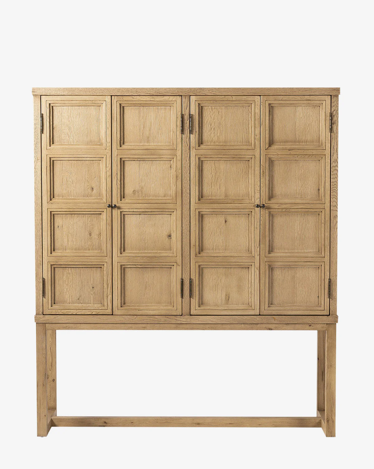 Rustic Worn Oak Cabinet with Bronze Hardware for Living Room