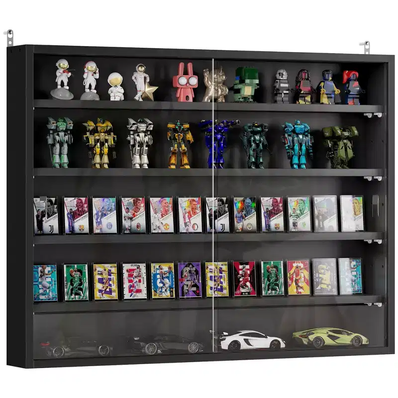 HOMCOM 5-Tier Display Cabinet, Wall-Mounted Glass Door Cabinet with 4 Adjustable Shelves