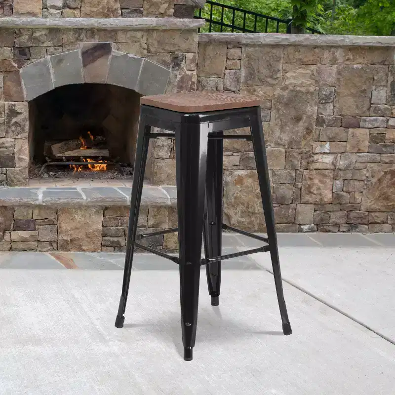 Emma and Oliver 30H Backless Metal Barstool with Wood Seat