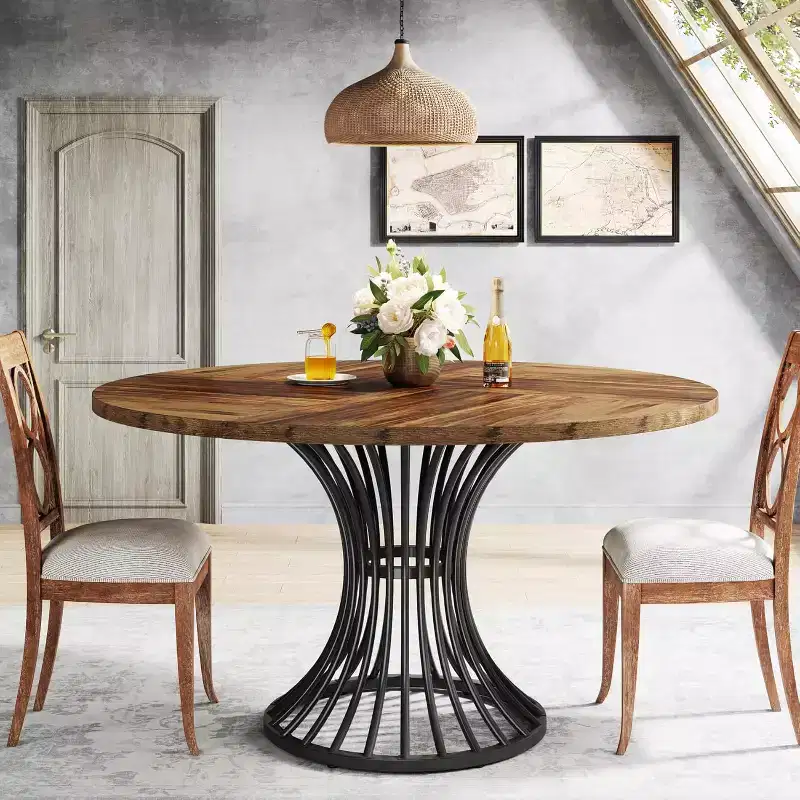 MDF & Metal Round Dining Table 46.85'' Diameter x 29.92''H
