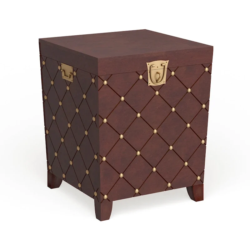 Espresso Nailhead Accent End Table Trunk with Storage - Pine and MDF