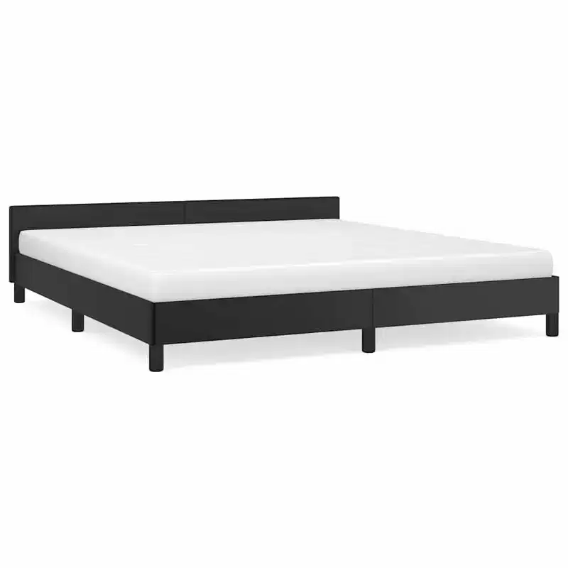 Bed Frame With Headboard Black Faux leather, plywood, engineered wood