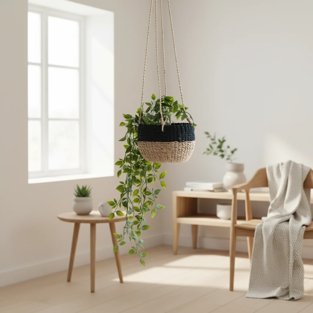 Natural + Black Colorblock Hanging Planter - Hanging Basket